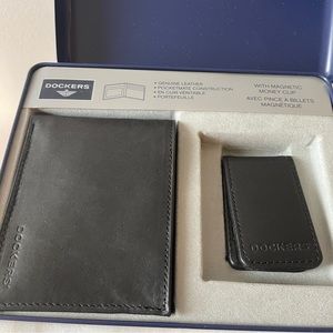 NIB Dockers genuine  leather black wallet with money clip‎